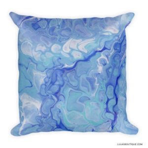 ocean blue fluid art patterned pillow
